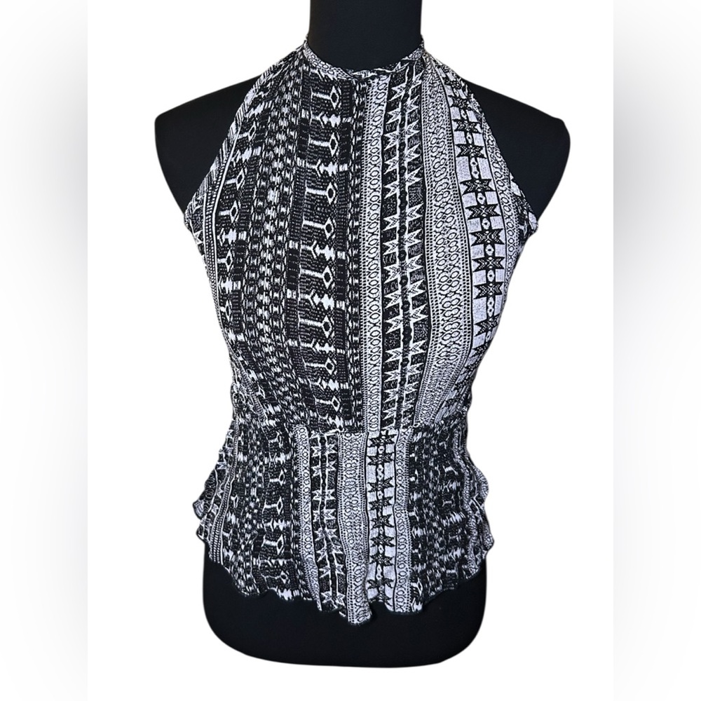 Black and White Tribal Patterned Women's Halter Top Size Small